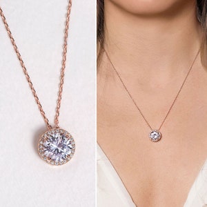Bridal Jewelry, Rose Gold Necklace, Pendant Necklace, Wedding Jewelry, Rose Gold Jewelry, Crystal Necklace, Wedding Accessories, N524