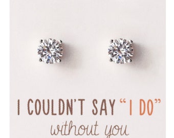 Bridesmaid Earrings: Cubic Zirconia Crystal Studs, Bridal Gift Set