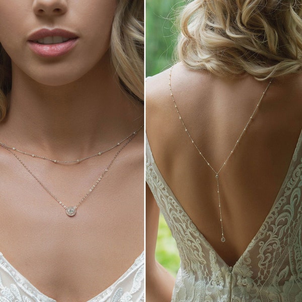 Brautschmuck, Perlenkette, Open Back Backless Brautkleider, Hochzeitsschmuck