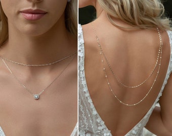 Zurück Brautkette, Perlenkette, Schichtschmuck Brautschmuck, Brautschmuck-Set, rückenfrei, offene Rückenkleider, Hochzeitskleid