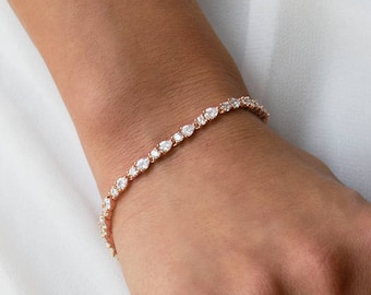 Tennis Bracelet, Rose Gold Bracelets, Bridal Jewelry, Bridal Bracelet Wedding Jewelry Wedding Accessories Crystal Bracelet Stackable B222