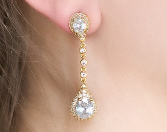 Bruidsoorbellen, Dangle Oorbellen, Bruidssieraden, Gouden Oorbellen, Teardrop Oorbellen, E346