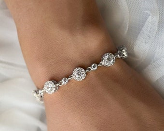 Tennis Bracelet, Bridal Jewelry, Silver Bracelets, Bridal Bracelet, Round Cut Bracelet, Wedding Jewelry, Dainty Bracelet, B256