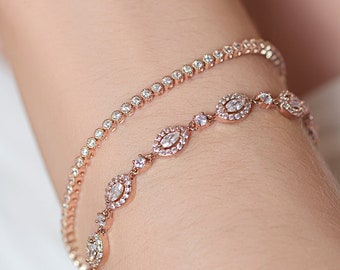 Bridal Jewelry Tennis Bracelet Rose Gold Bracelet Bridal Bracelet Wedding Jewelry Wedding Accessories Crystal Bracelet Stackable B221