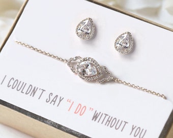 Bridesmaid Gift, Bridesmaid Jewelry Set, Bracelet Earring Set, Bridal Party Jewelry, Silver Jewelry, BE160-2