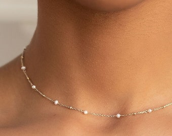 Perle Choker Halskette, Süßwasser echte Perle Halskette, Hochzeitsschmuck