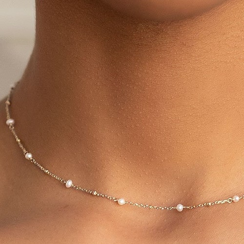 Pearl Choker Necklace Freshwater Real Pearl Necklace Wedding Etsy