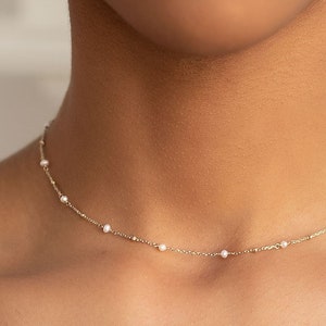 Pearl Gold Choker Necklace, Freshwater Real Pearl Necklace, Gold Pearl Necklace, Wedding Jewelry