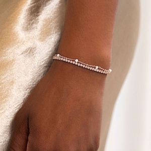 Tennisarmband, parelarmband, stapel armband, huwelijkscadeau, cadeau voor bruid, huwelijkssieraden, bruidssieraden, roségouden armband