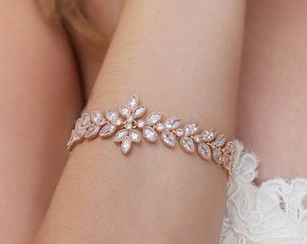 Bridal Bracelet, Tennis Bracelet, Rose Gold Jewelry, Bridal Jewelry, Wedding Jewelry, Wedding Accessories, Bohemian Bracelet Floral B230