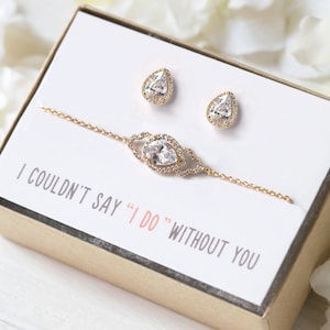 Bridesmaid Gift, Bridesmaid Jewelry Set Gold, Bridal Party Jewelry, Gold Jewelry, Wedding Bracelet Earring Set, BE160-2