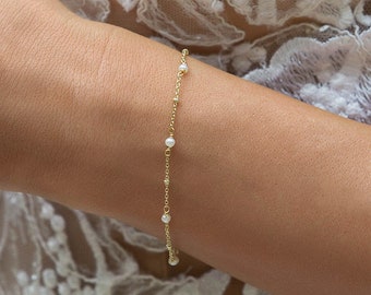 Pulseira de pérolas, joias de pérolas feitas à mão, pulseira delicada, joias de noiva para casamento