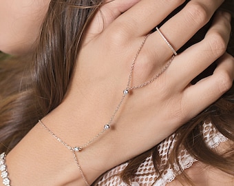 Pulseira de corrente de mão, presente de casamento, pulseira delicada, joias de casamento, joias de noiva, joias minimalistas, joias de baile, pulseira