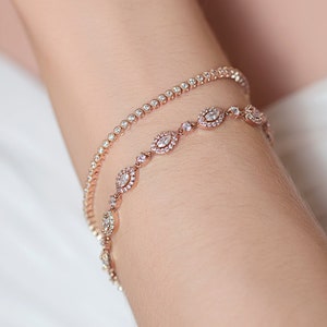 Tennis Bracelet, Crystal Bracelet, Wedding Gift, Bracelet Stack, Gift For Bride, Wedding Jewelry, Bridal Jewelry, Rose Gold Bracelet