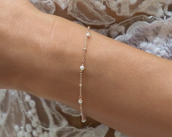 Bracelet délicat de perles, bracelet de perles d'eau douce, bracelet de mariage, B085