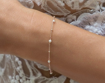 Pulseira delicada de pérolas, pulseira de pérolas de água doce, pulseira de casamento, B085