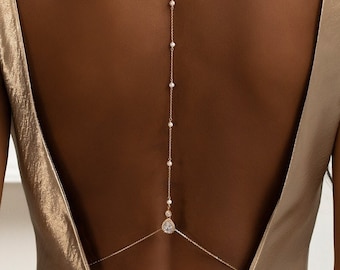 Back Necklace: Pearl Necklace Back Bridal Jewelry Set, Wedding Dress, Prom Dress, Wedding Jewelry, Pearl Necklace, Wedding Accessories
