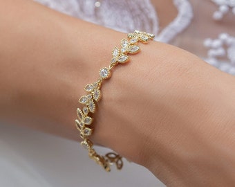 Bridal Bracelet, Gold Bracelet, Wedding Bracelet, Tennis Bracelet, Gold Jewelry, Bridal Jewelry, Wedding Jewelry, Bohemian Bracelet, B065