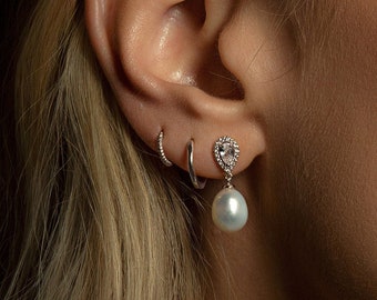 Bridal Earrings, Pearl Earrings, Drop Earrings, Wedding Jewelry, Silver Earrings,E387