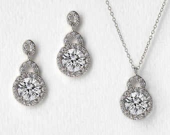 Bridal Jewelry Set, Silver Wedding Jewelry, Earring & Necklace Set, NE516