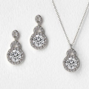 Bridal Jewelry Set, Silver Wedding Jewelry, Earring & Necklace Set, NE516