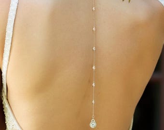 Colar de noiva: joias de ouro para noiva, colar de costas, joias de casamento, vestido de noiva, vestido de baile, presente para noiva, conjunto de noiva