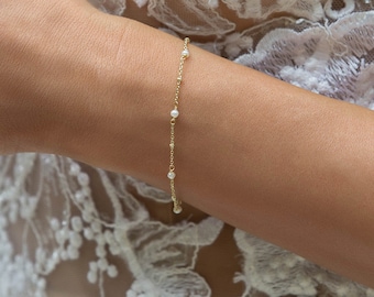 Dainty Gold Pearl Bracelet – Bridesmaid Gift Wedding Jewelry