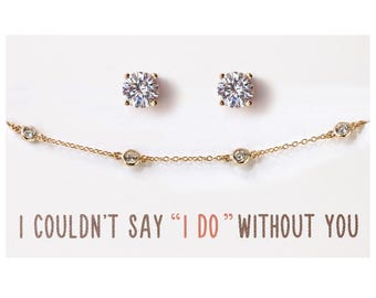 Gold Vermeil Bridesmaid Jewelry Set: CZ Bracelet & Earrings