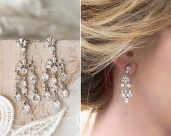 Bridal Earrings, Chandelier Earrings, Statement Earrings, Bridal Jewelry, Crystal Earrings, E198-S