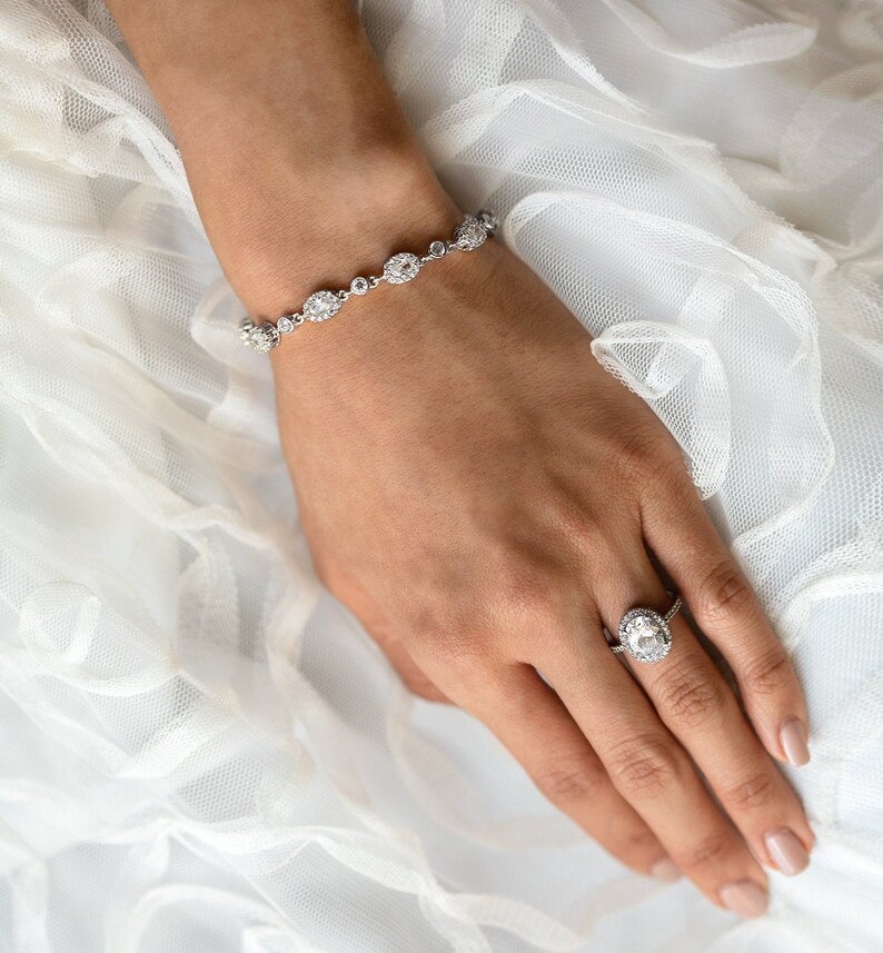 Bridal Jewelry, Silver Bracelet, Oval Cut Bracelet, Wedding Jewelry, Bridal Bracelet, Dainty Jewelry, B257 image 1