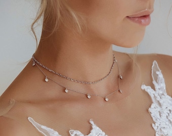 Presentes para Damas de Honra, Presente de Casamento, Colares de Casamento, Gargantilha, Colar de Cristal, Colar Delicado, Colar em Camadas