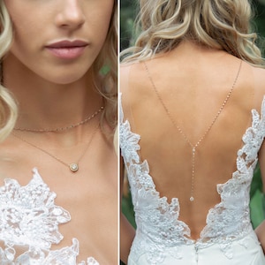Backdrop Halskette, Back Halskette, Brautschmuck, Braut Halskette Gold, Y Lariat Halskette, Back Halskette, Backless Wedding Dress, NB050
