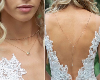 Backdrop Necklace, Back Necklace, Bridal Jewelry, Bridal Necklace Gold, Y Lariat Necklace, Back Necklace, Backless Wedding Dress, NB050