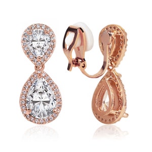 Clip On Earring, Rose Gold Earring, Bridal Jewelry, Wedding Jewelry, E340CLIP