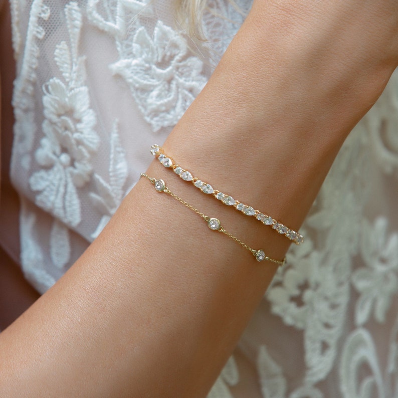 Tennis Bracelet Bridal Jewelry Gold Bracelets Bridal Etsy