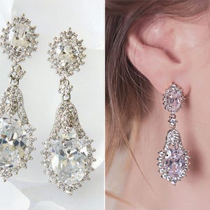 Bridal Earrings, Dangle Earrings, Bridal Jewelry, Crystal Earrings, Silver Earrings, E265