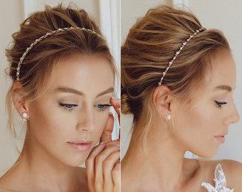 Diadema nupcial, diadema de cristal de boda en oro rosa, oro, plata, accesorios para el cabello