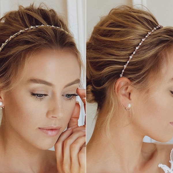 Diadema nupcial, diadema de cristal de boda en oro rosa, oro, plata, accesorios para el cabello