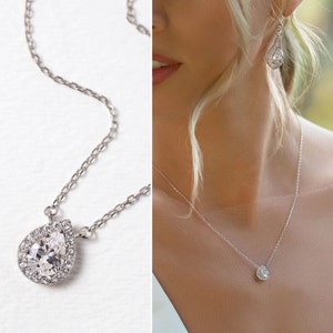 Crystal Wedding Necklace, Silver Bridal Necklace, Minimalist Necklace, Bridal Jewelry, N530