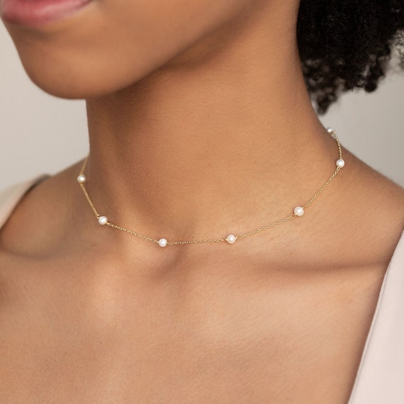 Pearl Choker Necklace Dainty Freshwater Pearl Bridal Wedding Etsy