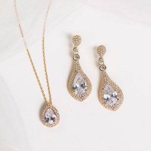 Bridal Earrings, Drop Earrings, Teardrop Earrings, Gold Earrings, Bridal Jewelry, Wedding Jewelry, Art Deco Jewelry, Wedding Earrings E069-G image 8