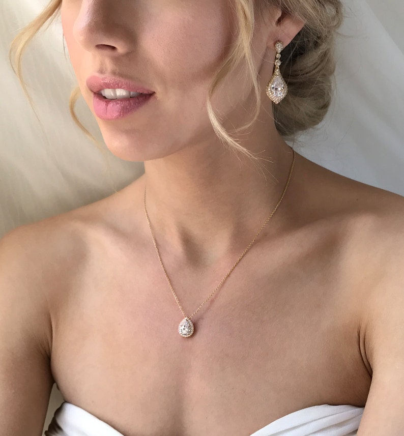 Bridal Earrings, Drop Earrings, Teardrop Earrings, Gold Earrings, Bridal Jewelry, Wedding Jewelry, Art Deco Jewelry, Wedding Earrings E069-G image 7