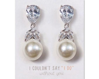 Swarovski Pearl Drop Earrings: 14K White Gold Plated Sterling Silver