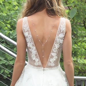 Back Necklace, Bridal Jewelry, Y Lariat Necklace, Backdrop Necklace, Silver Necklace, Backless Wedding Dress NB053 image 2