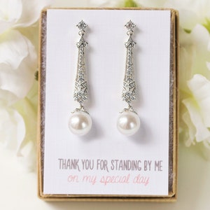 Bridesmaid Gift, Bridesmaid Jewelry, Bridesmaid Silver Earrings, Pearl Earrings, Silver Dangle Earrings