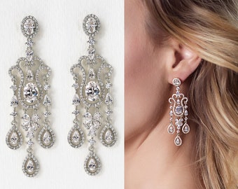 Bridal Jewelry, Dangle Earrings, Wedding Jewelry, Chandelier Earrings, Silver Earrings,  E149