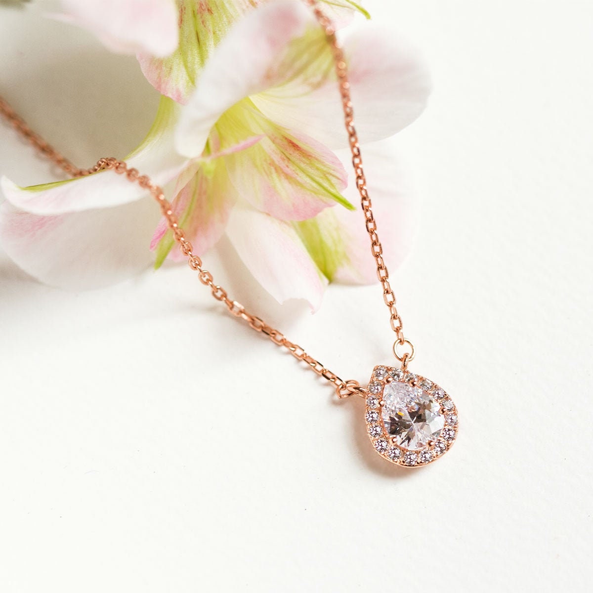 Crystal Wedding Necklace Rose Gold Bridal Necklace | Etsy