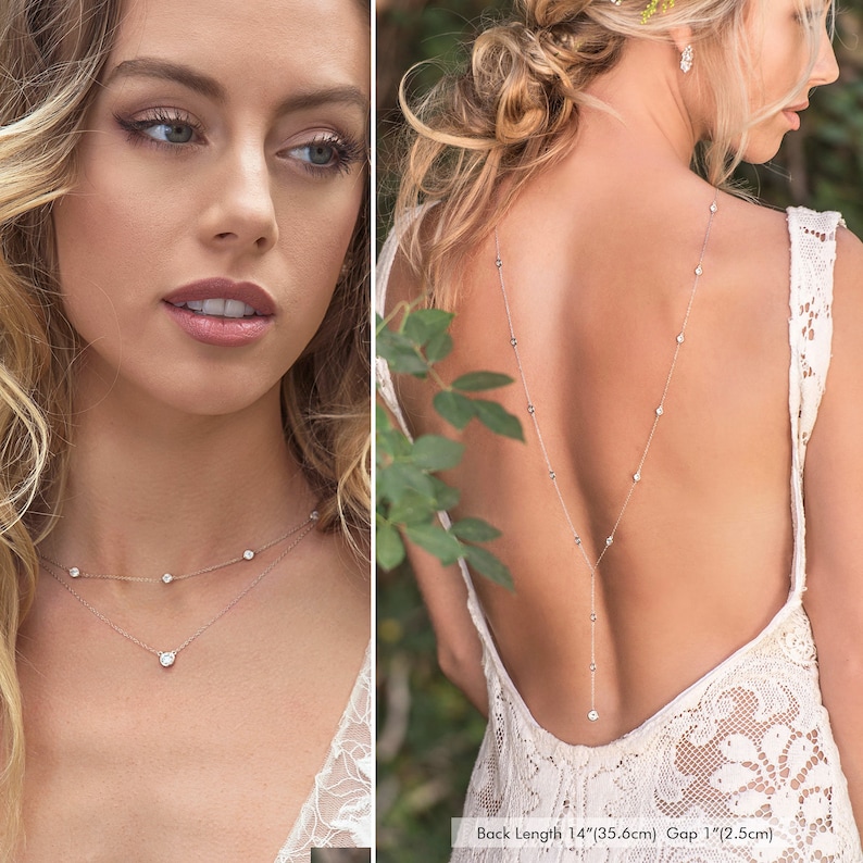 Back Necklace, Bridal Jewelry, Y Lariat Necklace, Backdrop Necklace, Silver Necklace, Backless Wedding Dress NB053 image 4