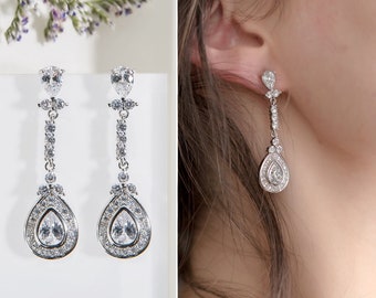 Bridal Earrings, Dangle Earrings, Wedding Jewelry, Teardrop Earrings, Silver Earrings, E216-S