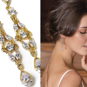 Wedding Earrings, Dangle Earrings, Bridal Jewelry, Teardrop Earrings, Gold Dangle Earrings, E067